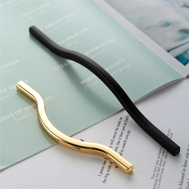 KK&FING Zinc Alloy Double Hole Distance Cabinet Door Handles New Golden Drawer Cabinet Black Long Handle Furniture Door knobs