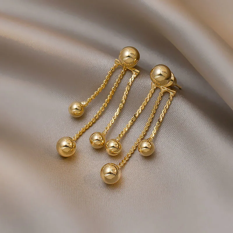 2021 New Golden Pea Tassel Drop Earrings For Woman Korean Fashion Jewelry Party Neo Gothic Girls Unusual Ear Accessories image 4