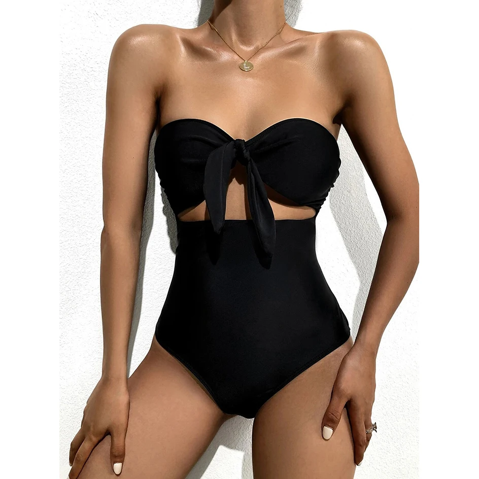 

One Piece Swimsuit Women 2022 Sexy Black Swimwear Female Shoulder Bathing Suit Woman Hollow Out Swimming Swim Wear for Monokini