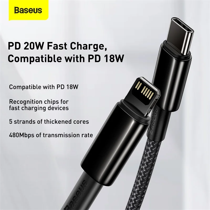 Baseus 20W PD USB Cable For iPhone 13 12 11 Pro XS Max XR X USB Type C Fast Charging Data Cable For Macbook iPad Air Wire Cord