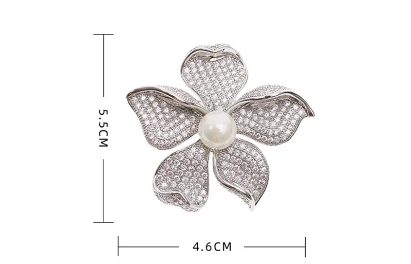 FXLRY New Arrive Romantic Fashion Women White ZC AAA Cubic Zircon ,Pearl Flowers Brooches Sweater Coat Accessories