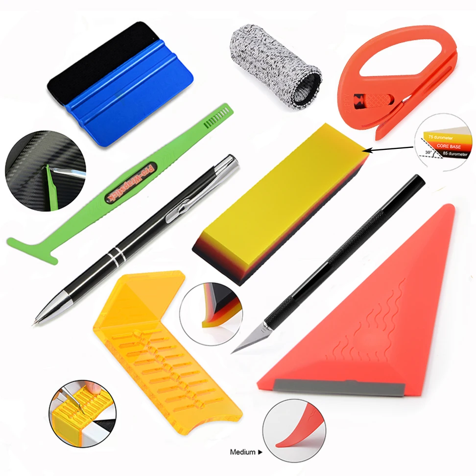 FOSHIO Carbon Foil Film Install Tool Kit Window Tint Sticker Wallpaper Cutter Protective Vinyl Wrapping Scraper Car Accessories