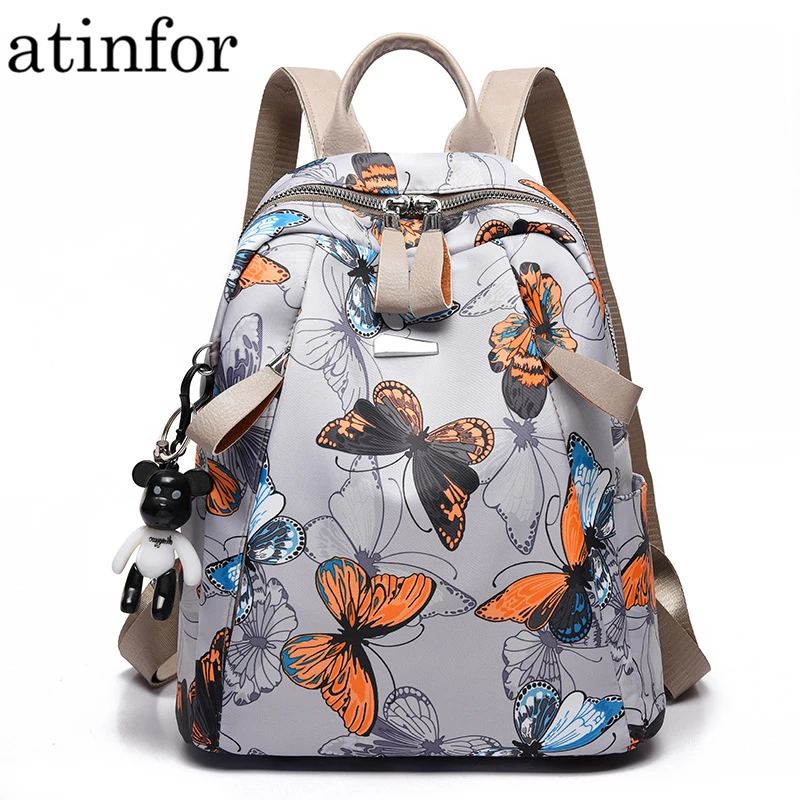 atinfor Anti-theft waterproof butterfly print backpack women small school bag for lady bookbag