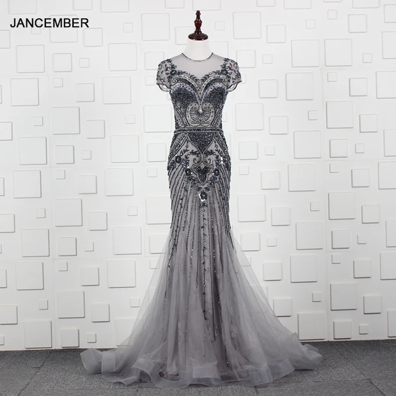 

YY241 JANCEMBER Gray-New Section Beaded Formal Dress Banquet Skirt Annual Party Show Host Long Dress Slim Fishtail Gown