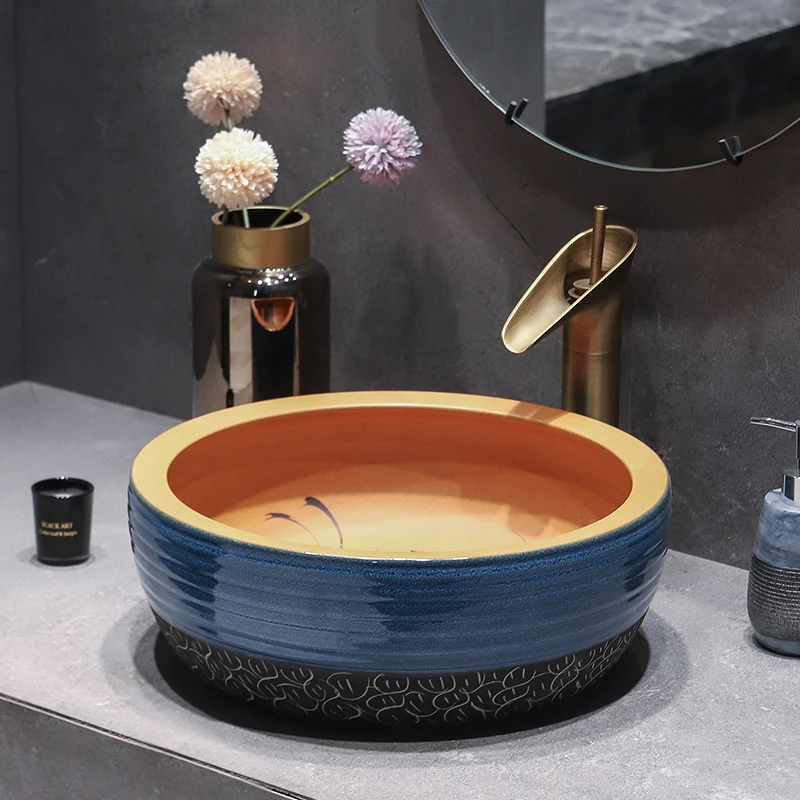 

Porcelain China Classic Art lotus bathroom sinks ceramic wash basin countertop basin