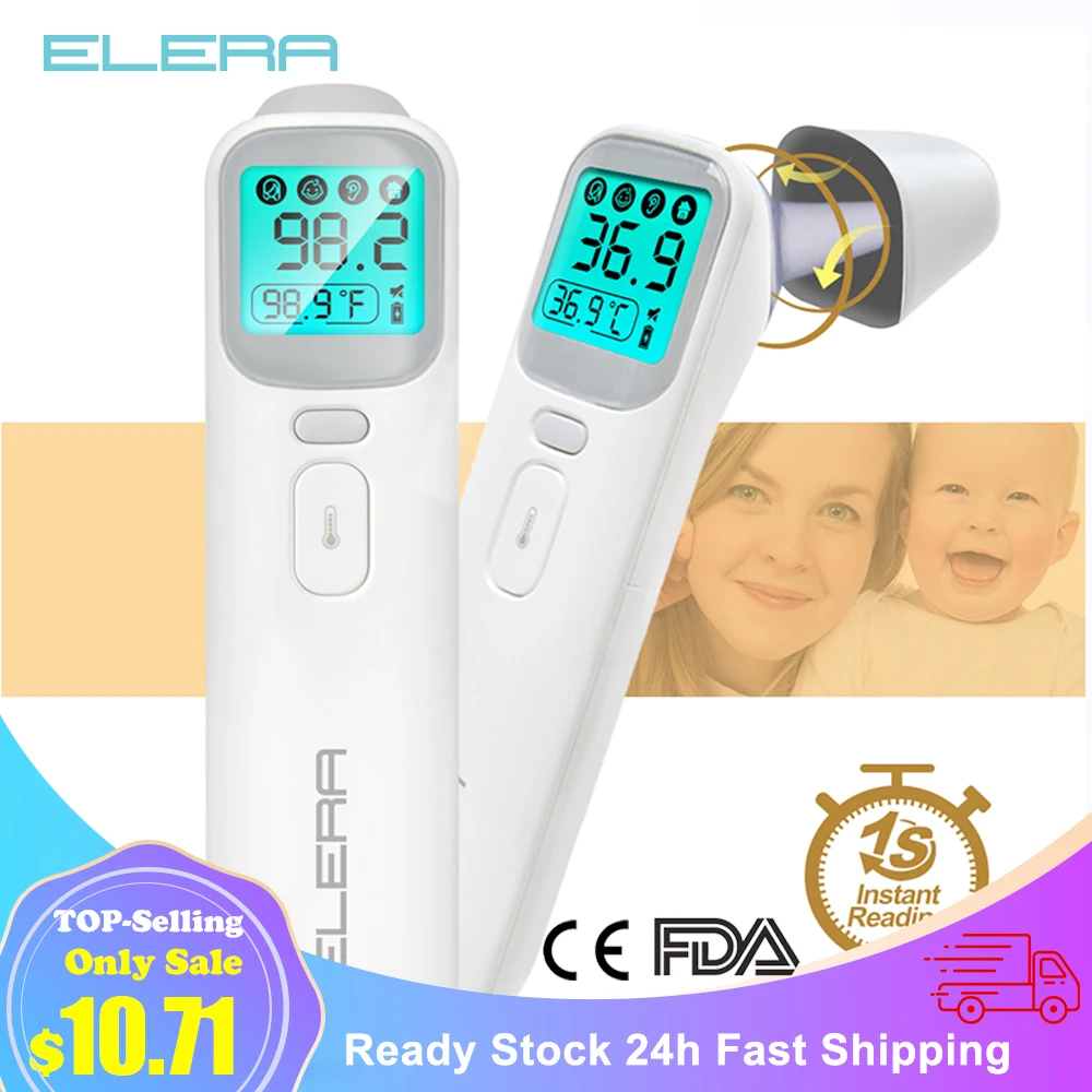 ELERA Baby Infrared Thermometer Digital LCD Body Measurement Forehead Ear Non-Contact Children Adult Fever IR  Termometro