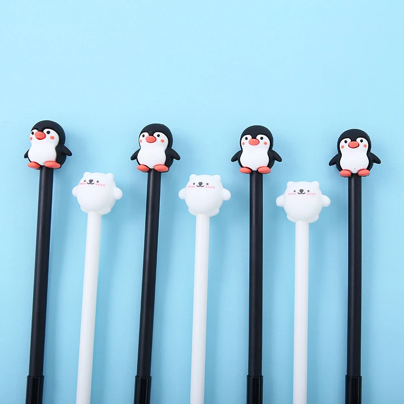 2 Piece Penguin Polar Bear Gel Pen Korean Cartoon Silicone School Office Supply Stationery Ellen Brook Gift Freebie