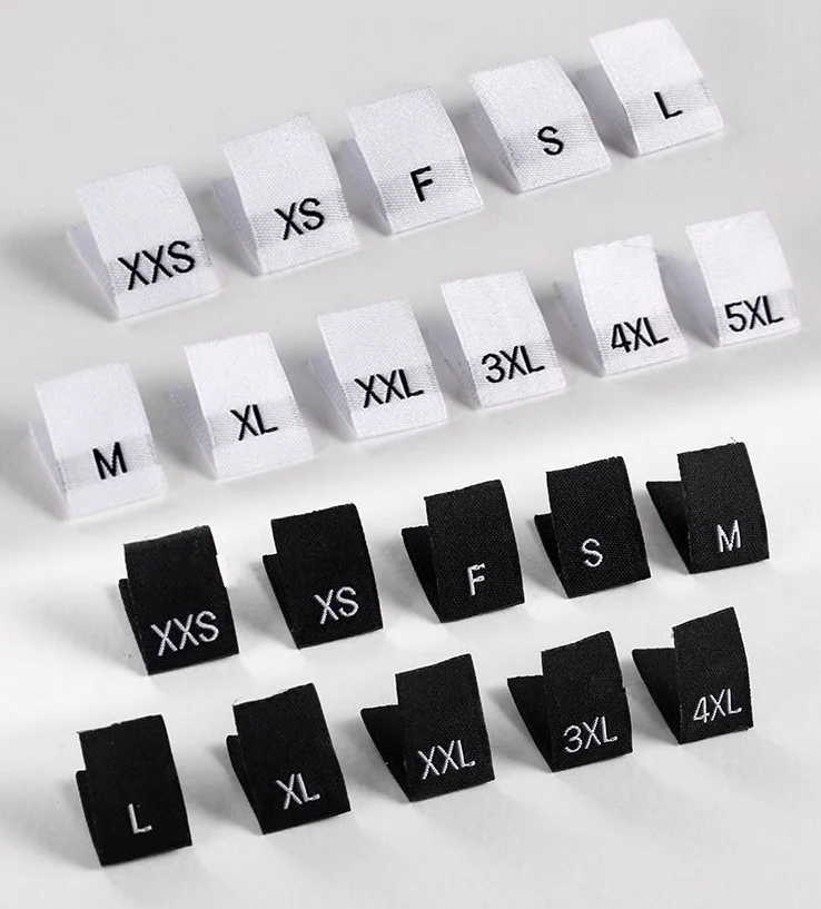 200Pcs Size Labels for Clothes, Black and White Garment, Woven Folds, Size Tags, Clothes Size Tags, 35*12mm, XXS-5XL,LB-030,