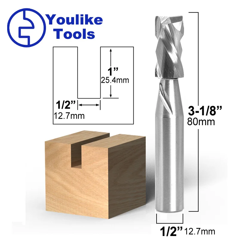 8mm 12.7mm Shank Compression milling cutter woodwork Two Flutes Spiral Carbide Milling Tool CNC Router Wood End Mill Cutter Bits