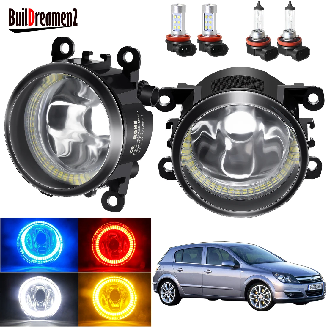 Angel Eye Fog Light Assembly For Opel Astra G H 1998-2010(Only Fit OPC VXR Model) Car H11 Fog Lamp with Halo Ring DRL 20W 12V
