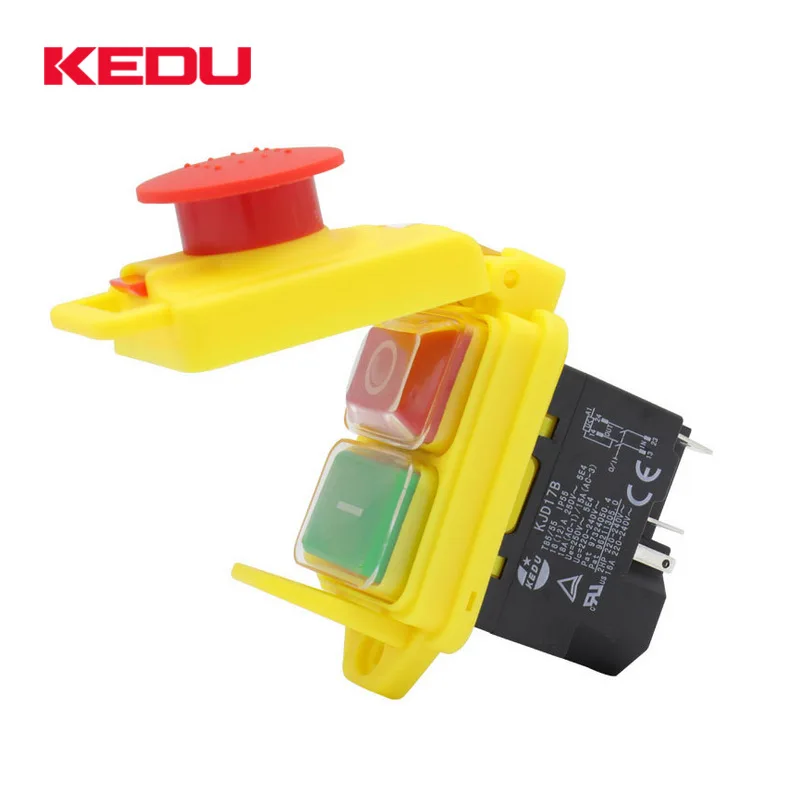 

KEDU Waterproof Electromagnetic Pushbutton Switches KJD17B 120V / 220V 2HP 16A 5-pin Safety Emergency Stop Push Button Switch