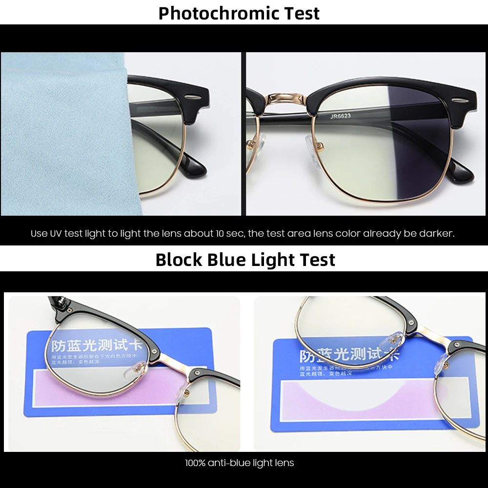 Semi Rimless Photochromic Glasses Men Anti Blue Light Blocking Color Changing Eyeglasses Square Computer Ray Retro Women Eyewear