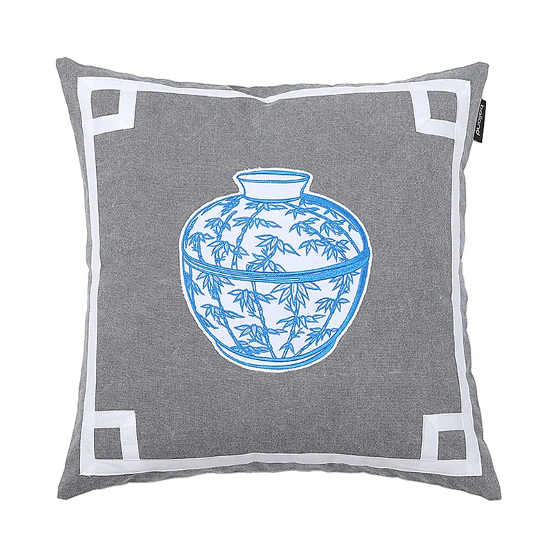 Diphylleia Blue White Porcelain Cotton Patch Embroidery Living Room Sofa Pillowcase Chinese Style Cushion Cover Hotel Decoration