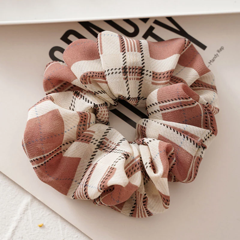 1PC Vintage Check Print Scrunchies Plaid Ponytail Holder Women Elastic Hair Bands Girls Hair Ties Rope Striped Hair Accessories