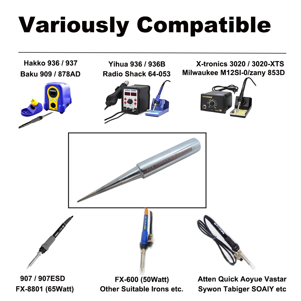 Punta de soldadura 900M-T-LB cónica 0,2mm para Hakko 936 907 Milwaukee M12SI-0 Radio Shack 64-053 Yihua 936 x-tronics 3020, broca de hierro