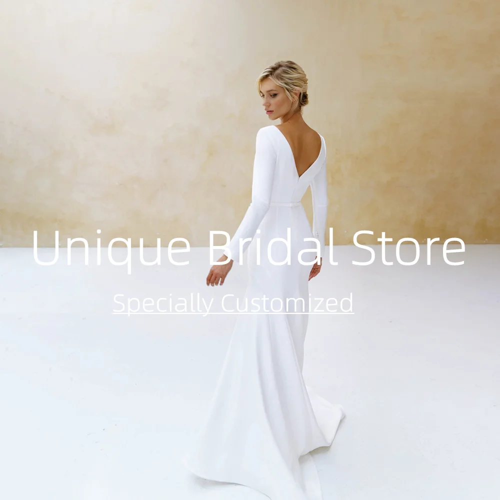 UETEEY Boot-ausschnitt Meerjungfrau Hochzeit Kleid Fleck Backless Langen Ärmeln Sweep Zug 2021 Braut Kleider Vestido De Noiva