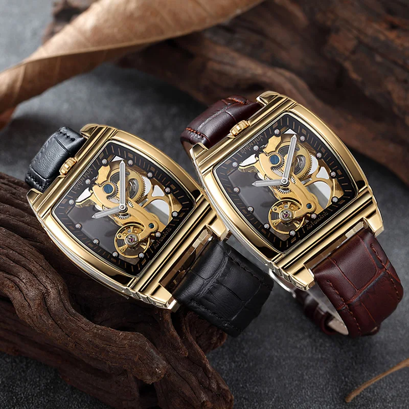 SHENHUA  Transparent Automatic Mechanical Watches Fashion Male Steampunk Skeleton Luxury Dial Turbillon Self-Wind Mens Watches