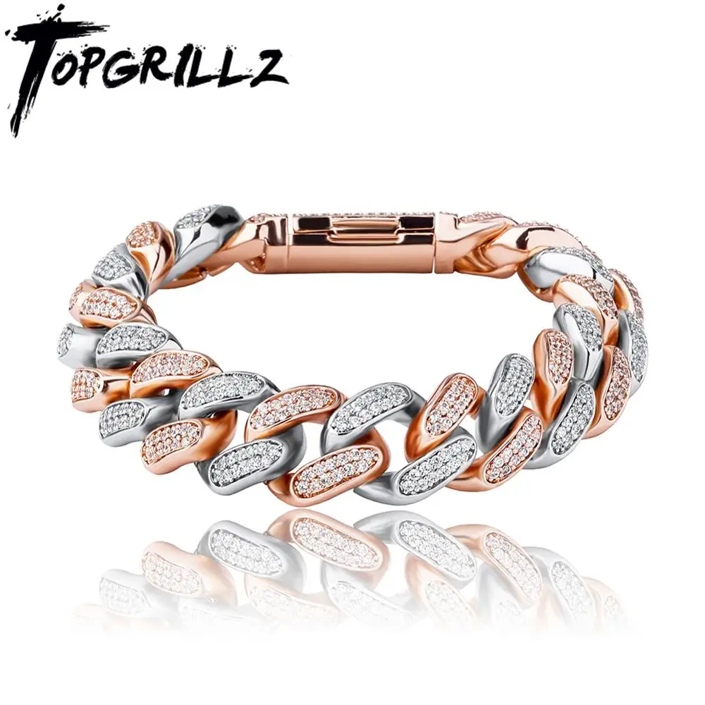 TOPGRILLZ New 16mm Bracelet With Box Buckle High Quality Iced Out Cubic Zirconia Hip Hop Fashion Personality Jewelry For Gift