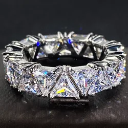 Bague en diamant de laboratoire triangle d'éternité pour femme, argent regardé 925, matiques de fiançailles et de mariage, cadeau de bijoux de fête pour patients