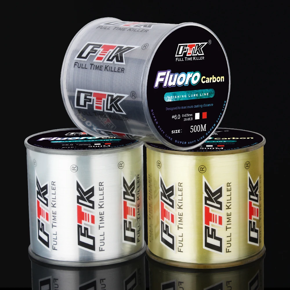 FTK Fishing Line 300M / 500M Carbon Fiber Coating Leader Line 0.14-0.5mm 1.88-15.6kg Wearable Fluorocarbon Super Strong Spotted