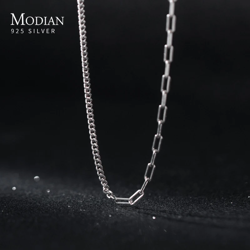 

Modian Asymmetry Fashion Chain Necklace 100% 925 Sterling Silver Simple Necklaces For Women Girls Jewelry Accessories Colliers