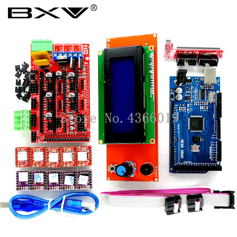 

Mega 2560 R3 CH340 +1pcs RAMPS 1.4 Controller +5pcs A4988 DRV8825 Stepper Driver Module+1pcs 2004 controller for 3D Printer kit