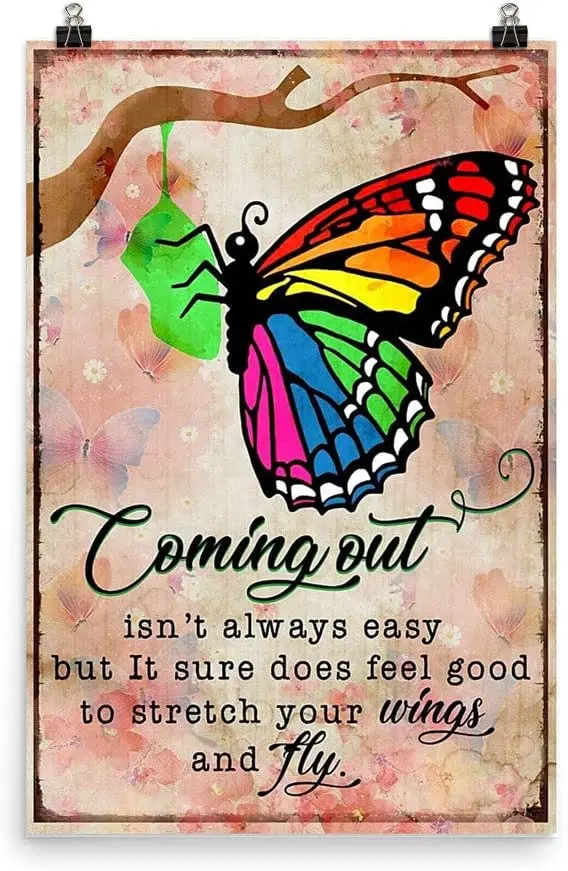 SIGNCHAT Coming Out Isn't Always Easy Rainbow Butterfly Gifts Yard Garden Farm Wall Decor Poster Metal Sign 8x12 inches