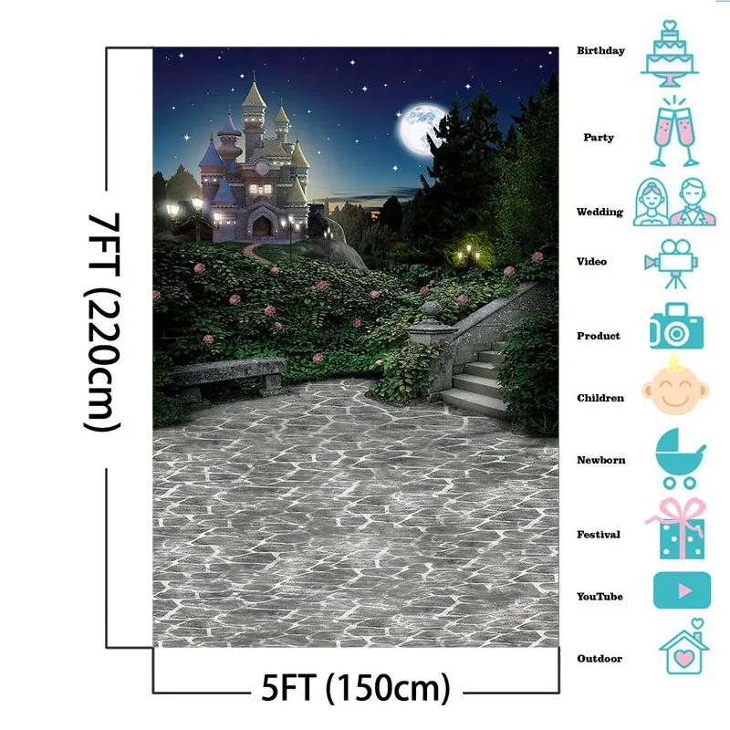 Full Moon Castle Background For Girl Birthday Photography Wedding Bridal Shower Photographic Backdrops For Photo Studio Shooting