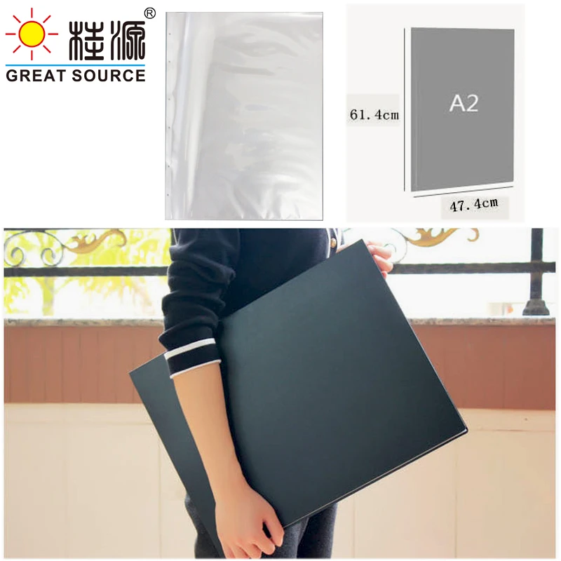 Makeasy Big A2 Display Book Drawing Presentation Book With Loose Leaf 10 Transparent Pockets Folder 615*47.5mm(24.2"*18.7")(1PC)