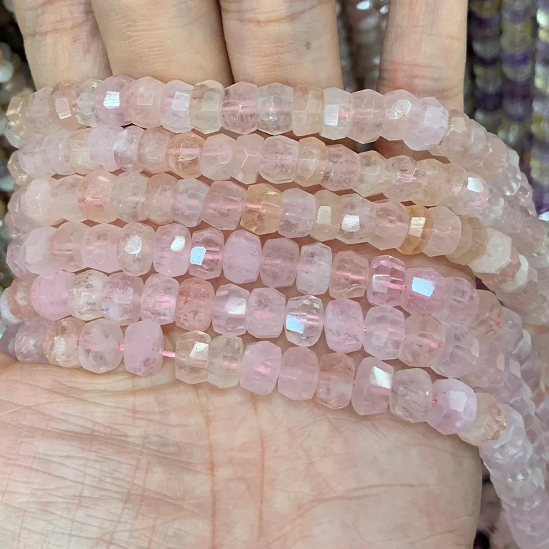 

Natural Pink Morgan Stone Beads 15'' Faceted Rondelle DIY Spacer Loose Beads For Jewelry Making Women Beads Bracelet Necklace