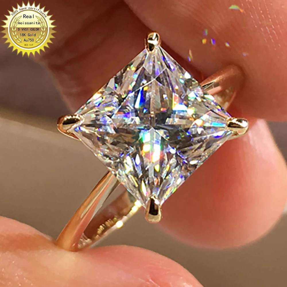 

18K Au750 Yellow Gold Women Ring DVVS Moissanite Diamonds 1 2 3 4 5 Carat Princess Square