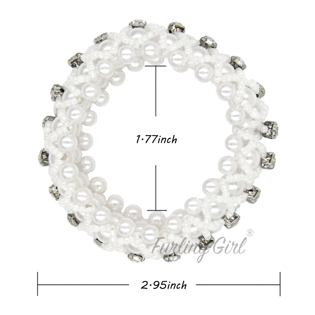 Furling Girl 1 PC Simulated Pearls Hair Scrunchies Shinning Beads with Crystals Elastic Hair Bands Hair Bun Accessories