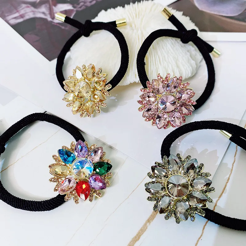 Crystal Rhinestone Flower Elastic Hair Bands for Women Designer Luxury Jewelry Girls Hairbands Headpiece Hair Accessories Gifts