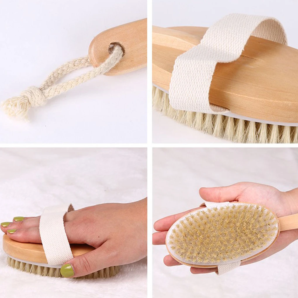 New 1PC Long Wooden Handle Bath Body Brush Removable Bristle Exfoliating Dry Skin Back Scrubber Shower Cleaning Massager