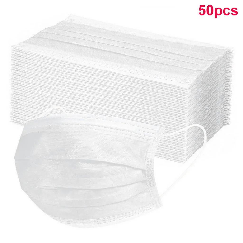 Máscara facial descartável adulto adulto, 50/100 unidades, 3ply, alça da orelha respirável, estilo fino, simples, uso externo