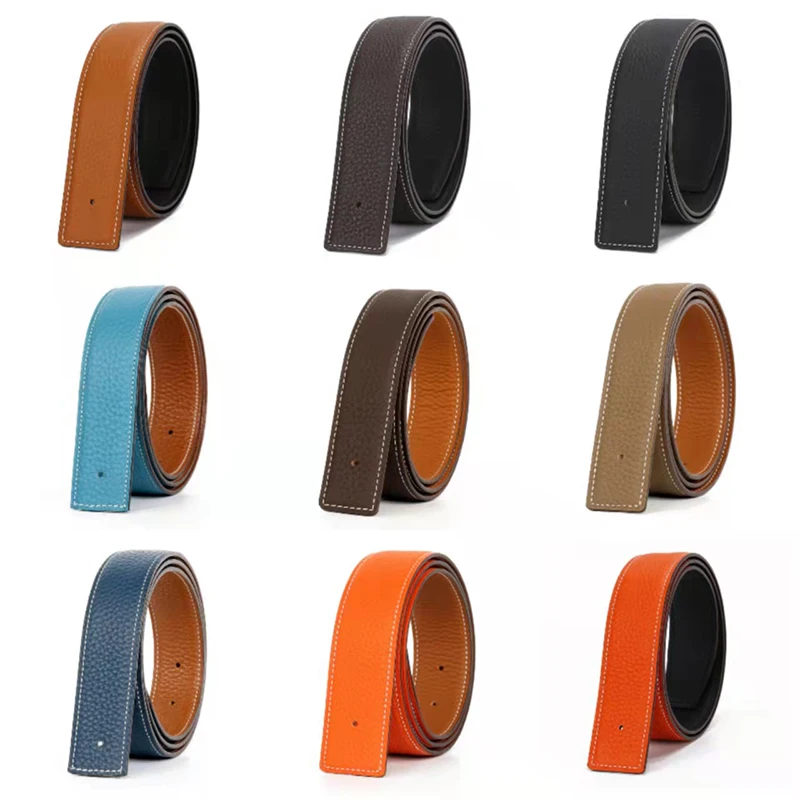 32 38MM Width Belt Suitable For Luxury H Buckle Top Layer Real Cowskin Belt For Unisex Double-side Two-color, One Is Used As Two