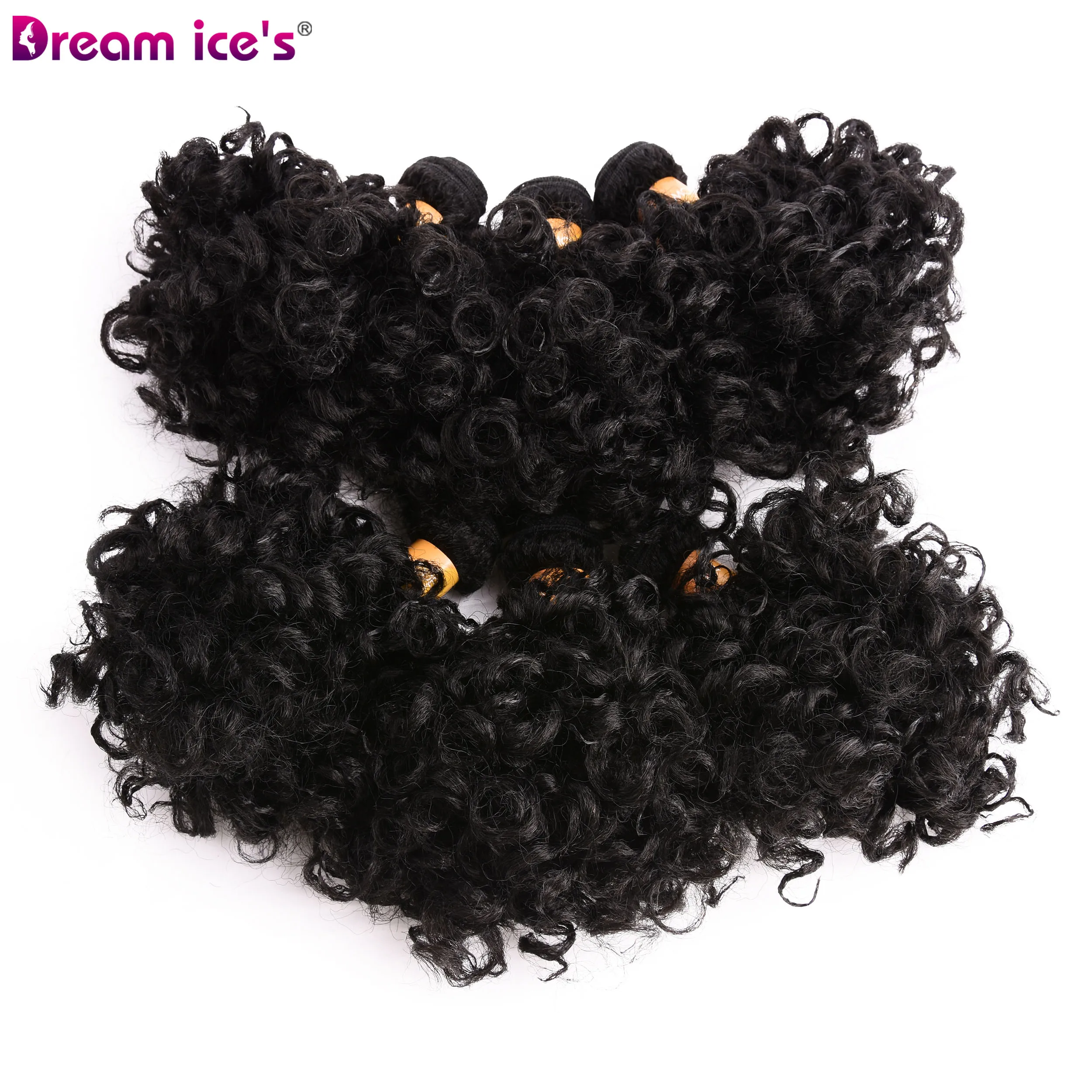 Short Black Synthetic Afro Kinky Curly Bundles Extensions Nature Hair 6Pcs/Lot Weave Curls Fake Hair Fiber For Women Dream Ice\'s