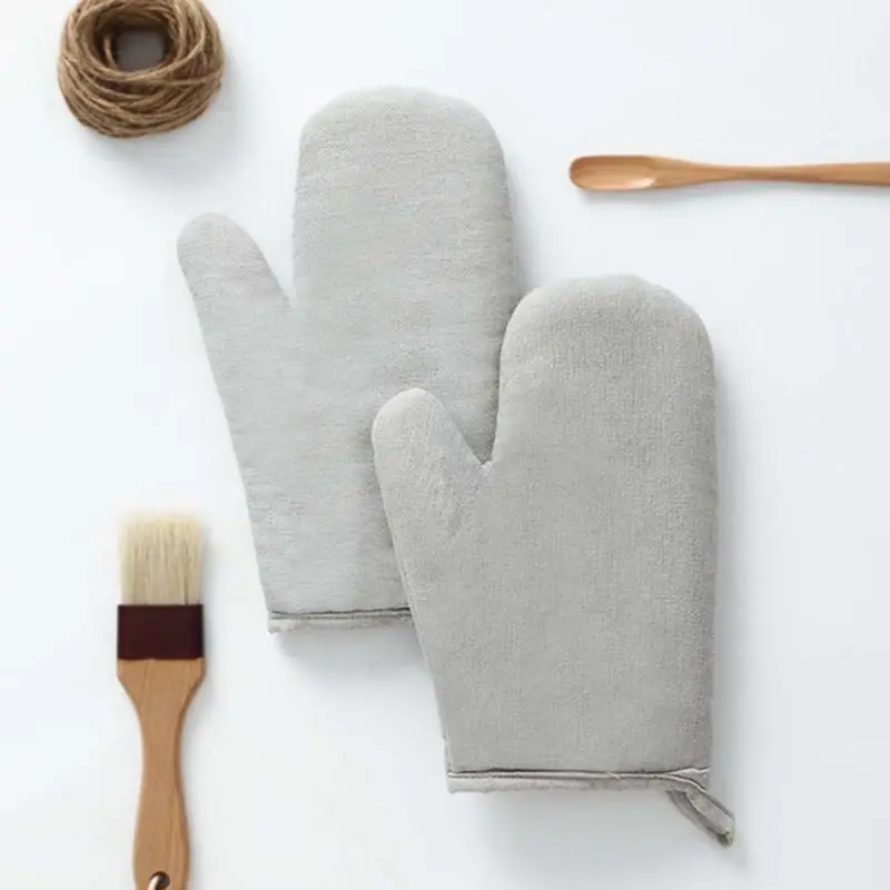 Solid color Heat Resistant Glove Cotton Linen Fashion Nordic Kitchen Cooking microwave gloves baking BBQ potholders Oven mitts