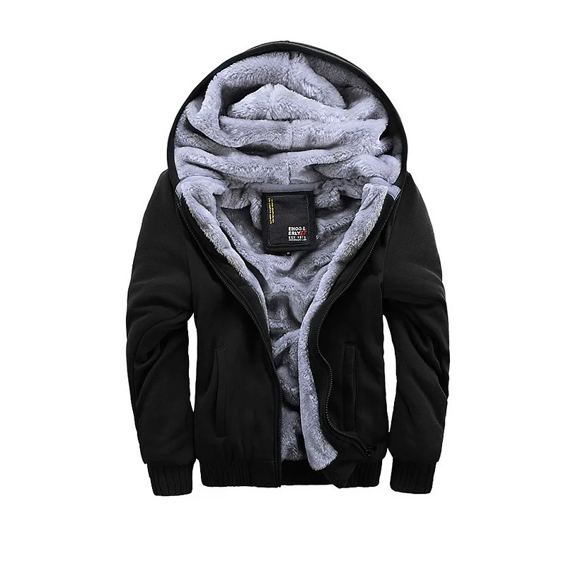 Winter Men Casual Thick Warm Coat Male Zipper Hooded Fleece Long Sleeve Jacket Solid Color Parkas Outerwear