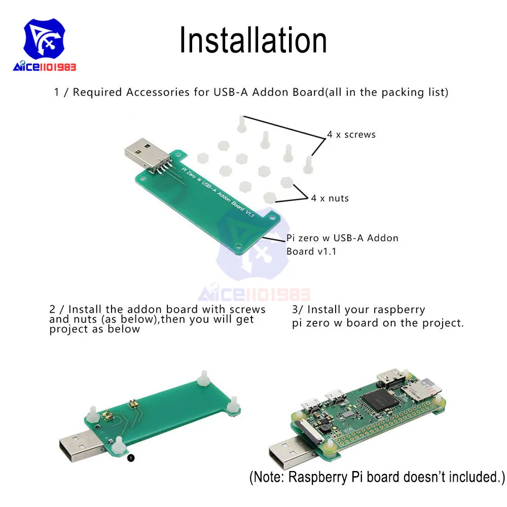 Diymore Raspberry Uitbreidingskaart Pi Zero W USB-A Addon Board V1.1 Voor Raspberry Pi Nul Raspberry Pi Zero W Met schroeven