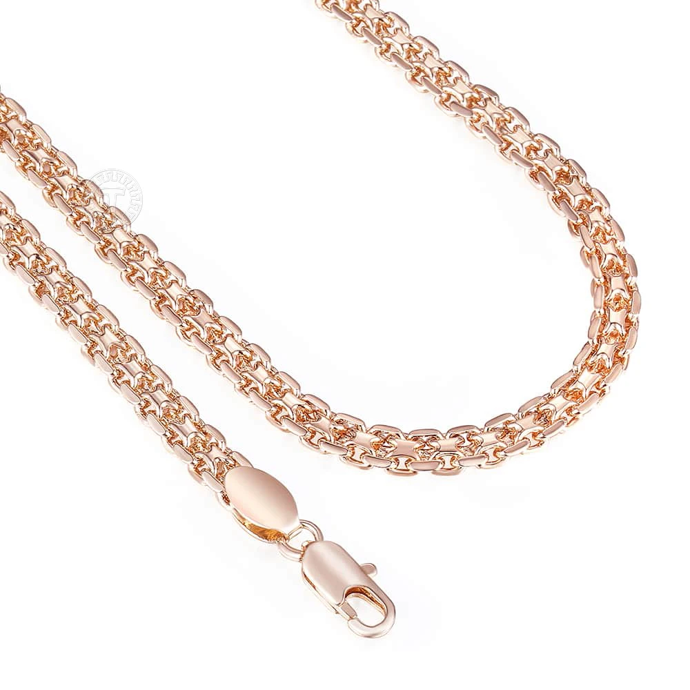 Necklace for Women Cuban Link Chain 585 Rose Gold Color Womens Necklaces Chain Jewelry 5mm 50-60cm DGN453