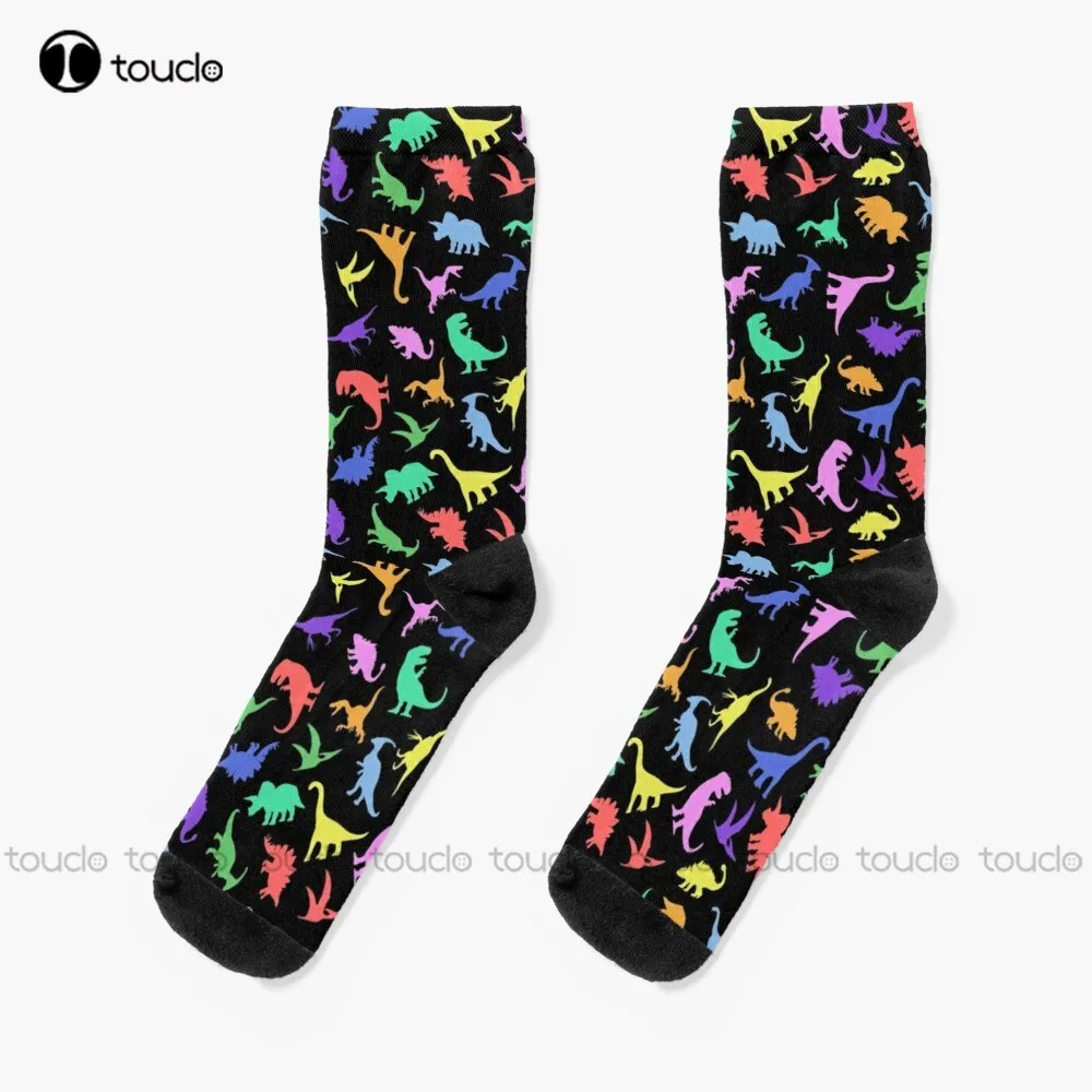 Fun Dinosaur Pattern (Black Background) Socks Red Socks Women Personalized Custom Unisex Adult Teen Youth Socks Fashion New