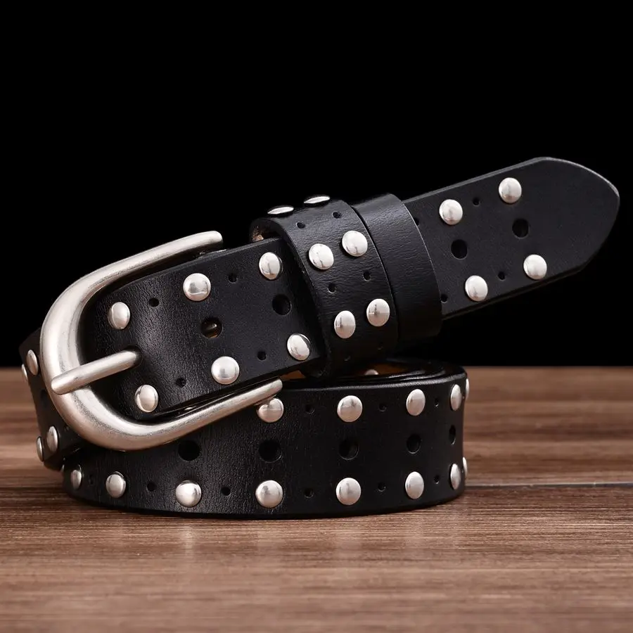 Hollow Out Rivet Belt para Mulheres, Cintura Feminina, Moda, Novo, Largura 2,8