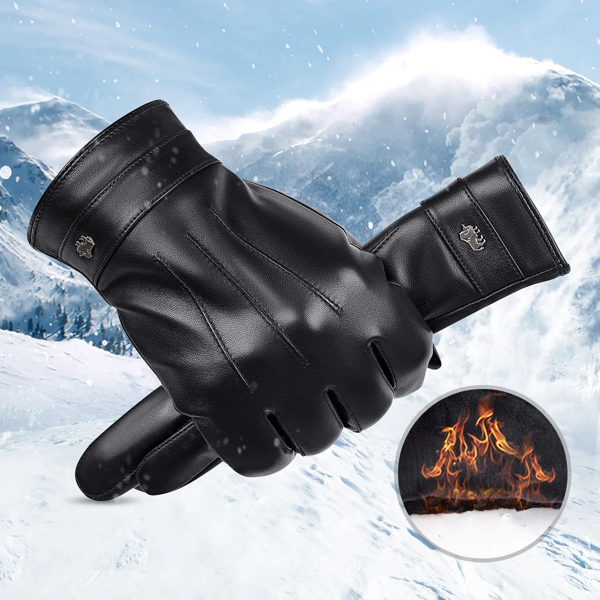 BISON DENIM Sheepskin Genuine Leather Men's Gloves Black Mittens Warm Touch Screen Windproof Male Autumn Winter Sheepskin Gloves