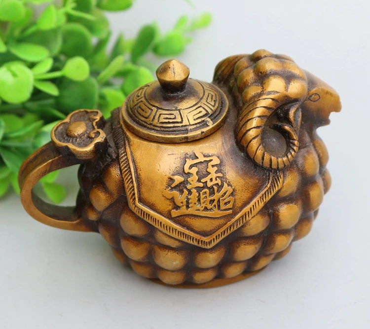Antique QingDynasty Handmade  copper  teapot ,Sheep type,Hand-carved crafts,best collection& adornment