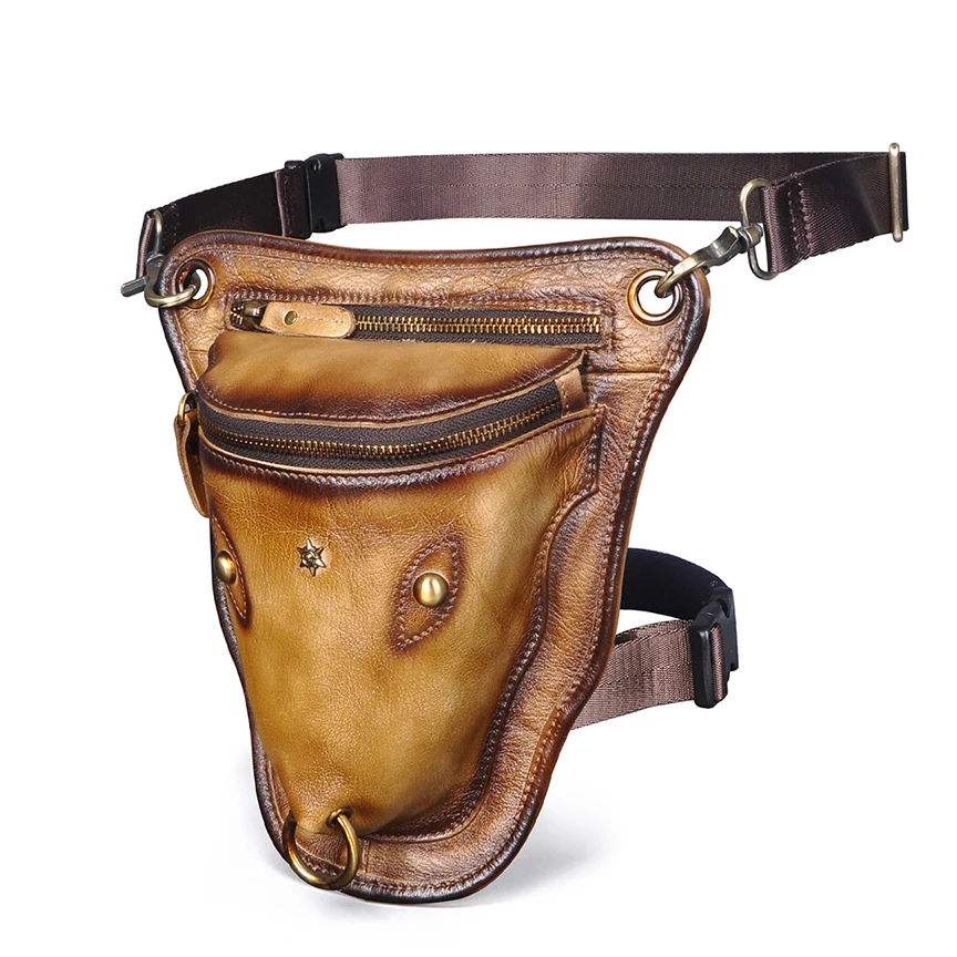 

Hot Sale Thick Quality Leather Men Designer Retro Classic Over Shoulder Sling Bag Travel Fanny Waist Belt Pack Drop Leg Bag 833