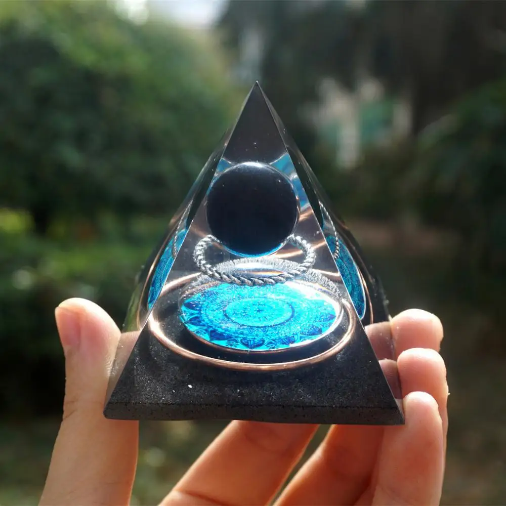 60mm Handmade Orgonite Pyramid Mandala Obsidian Crystal Sphere With Copper Circle Accumulator Orgone