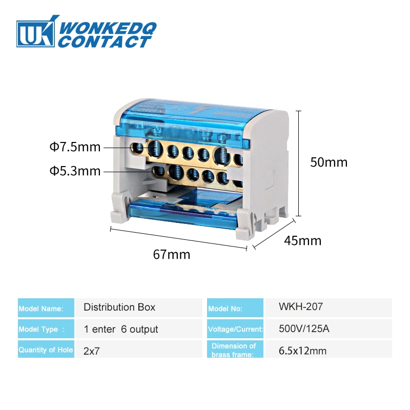 WKH-207 Junction Modular Screw Universal WKH207 Wire Electrical Connector Din Rail Terminal Block Power Distribution Box
