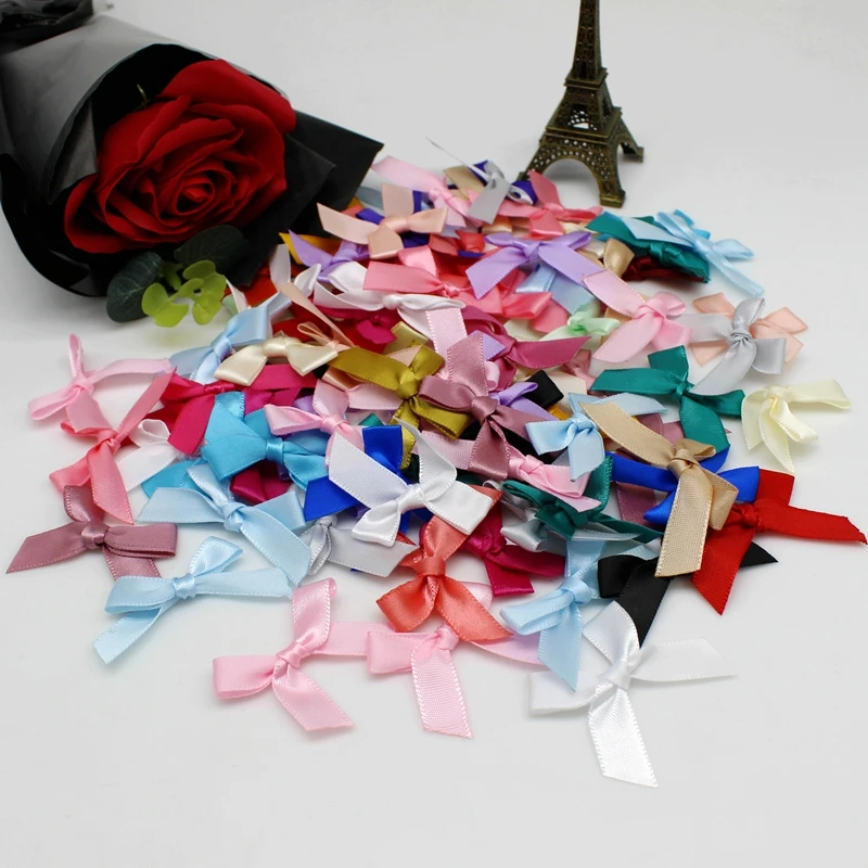 (50-200 Pcs/pack) Ribbon Bows Small Size Satin Ribbon Bow Flower Craft Decoration Handwork DIY Party DecorationTie