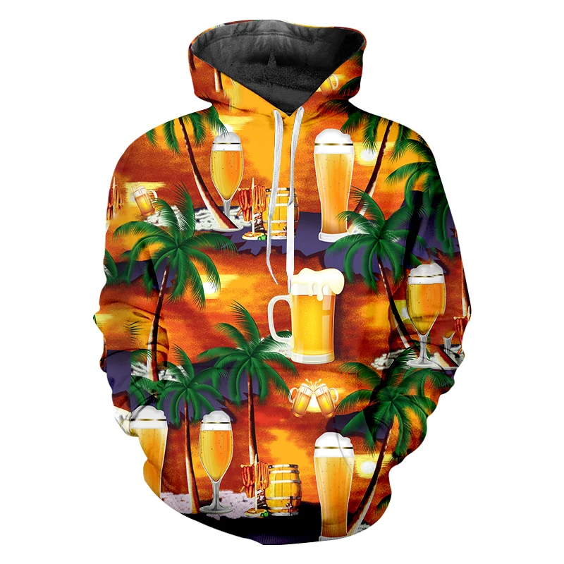 Casual Hawaiian Beer Coconut Tree 3D Print Sweatshirt Zipper Hoodie Men Women Fashion Streetwear Harajuku Jacket Coat Clothes